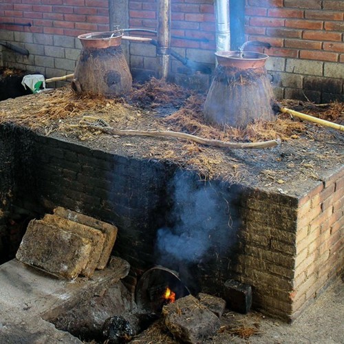 Tontopf-Destillation bei Sacapalabras Mezcal Ancestral